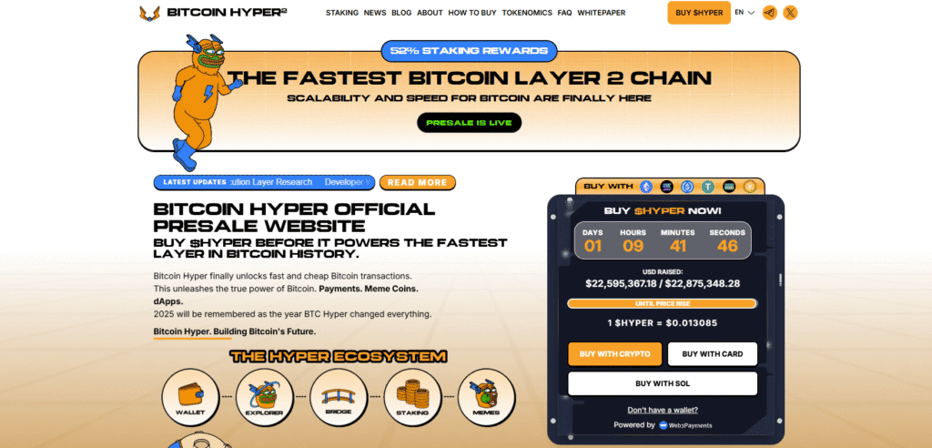 Top Meme Coin Presales to Watch in 2025: Staking Rewards, Layer 2 Utility and Massive ROI 3 Bitcoin Hyper ($HYPER): Bitcoin's FIRST L2 for Fast, Low-Cost Transactions with DeFi Integration