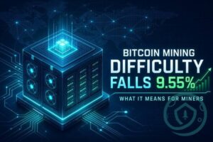 Bitcoin Mining Difficulty Falls 9.55%: What It Means for Miners Thumbnail